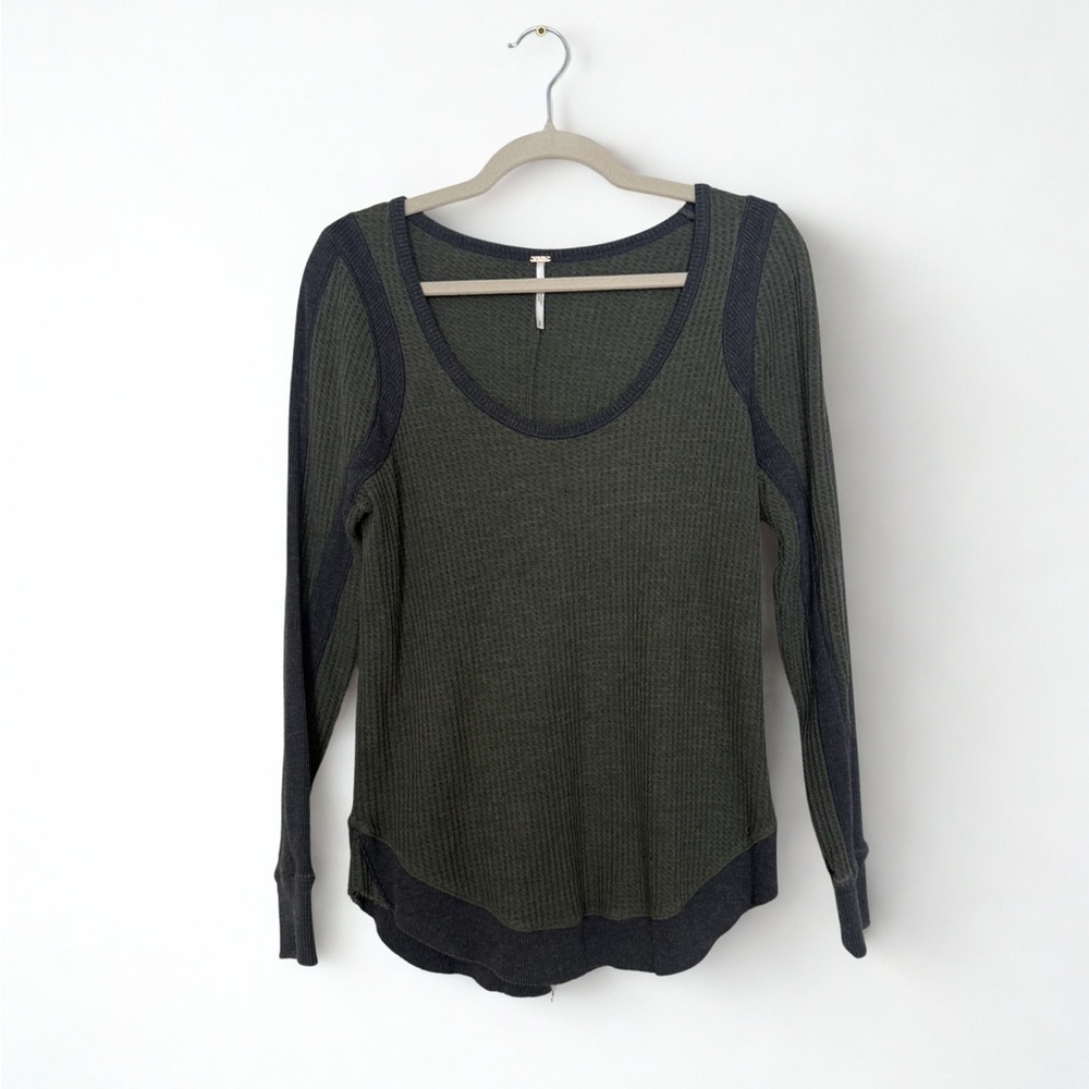 Free People Waffle Tee | Scoop Neck | Classic Long Sleeve | Small